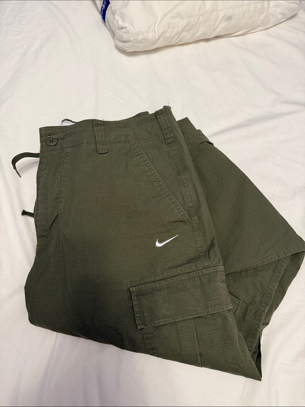 Nike Men's Dark Olive Cargo Shorts with White Swoosh